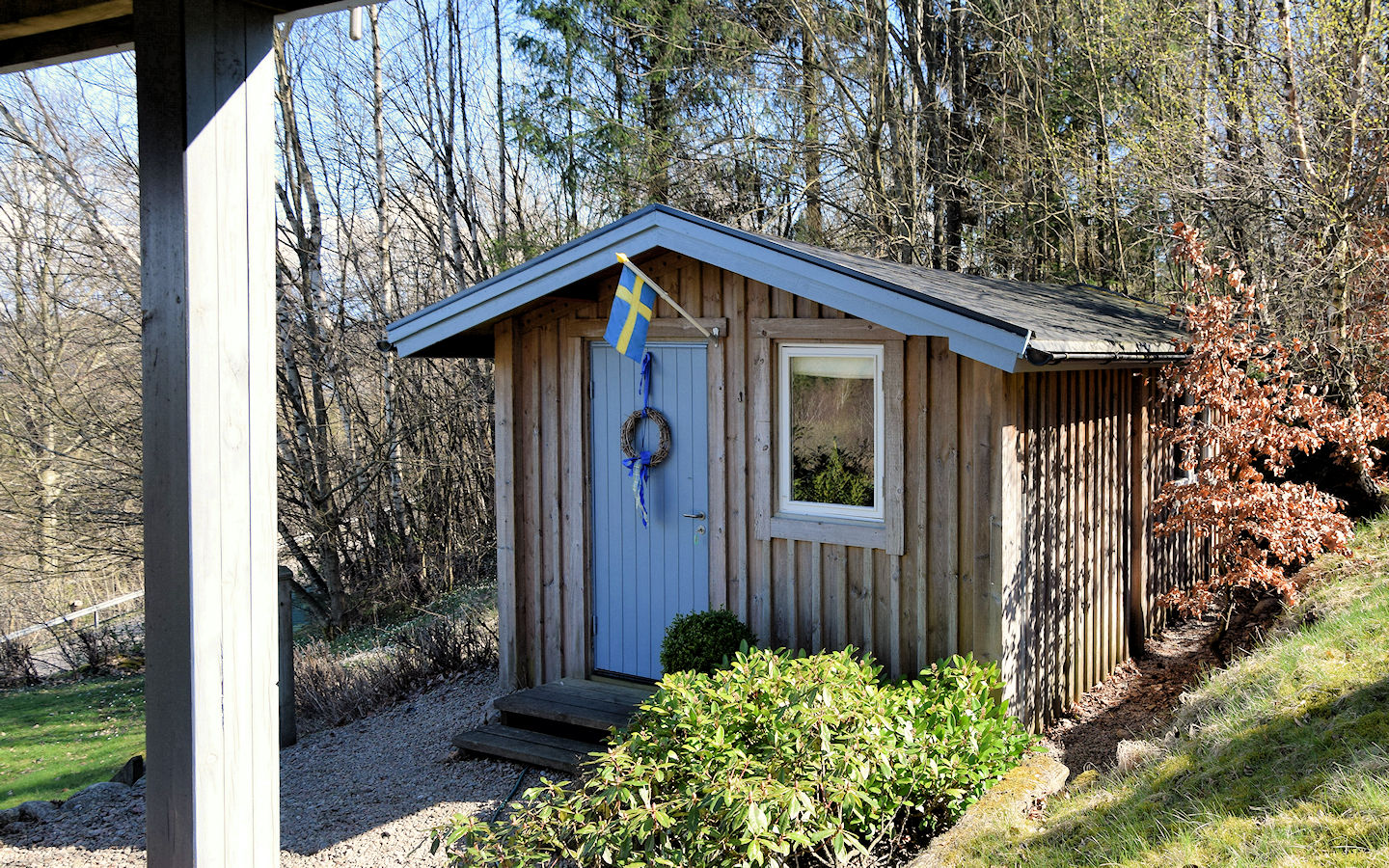 Zum Abschluß unseres Rundgangs werfen wir noch einen Blick ins Saunahäuschen.... Galeriebild Die Sonne geht im Norden auf....! Herzlich willkommen in der wunderbaren Provinz HALLAND, im gemütlichen Dörfchen JYTATORP!