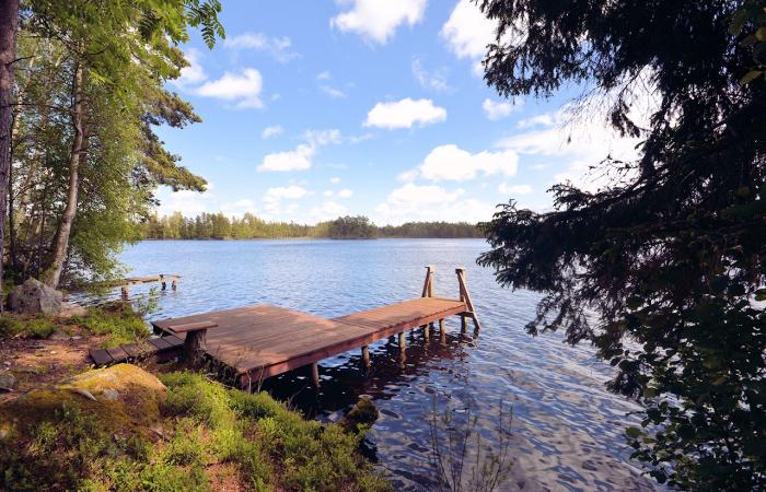 Schweden Immobilien - Griggatorp. Liebenswertes Ferienhäuschen nur 40 m vom See Linnesjön mit eigener Boots- + Badebrücke. Ein Traum zum Anfassen!